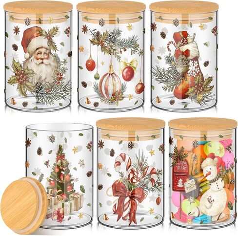 Shellwei 6 Pcs Christmas Glass Food Storage Jar Gingerbread Man Glass Jar with Wood Lid Christmas Canister Set Clear Gingerbread Man Glass Storage Jar 19oz for Kitchen Containers Christmas Decoration in Saudi Arabia