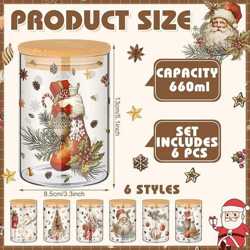 Shellwei 6 Pcs Christmas Glass Food Storage Jar Gingerbread Man Glass Jar with Wood Lid Christmas Canister Set Clear Gingerbread Man Glass Storage Jar 19oz for Kitchen Containers Christmas Decoration in Saudi Arabia