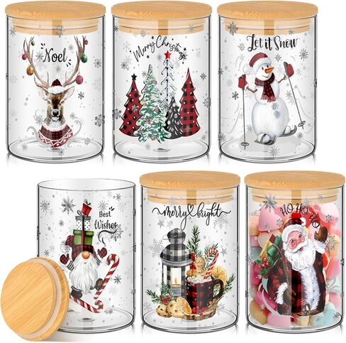 Shellwei 6 Pcs Christmas Glass Food Storage Jar Gingerbread Man Glass Jar with Wood Lid Christmas Canister Set Clear Gingerbread Man Glass Storage Jar 19oz for Kitchen Containers Christmas Decoration in Saudi Arabia
