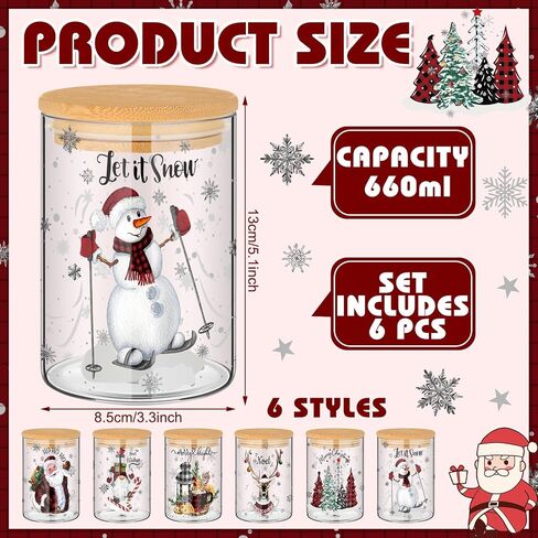 Shellwei 6 Pcs Christmas Glass Food Storage Jar Gingerbread Man Glass Jar with Wood Lid Christmas Canister Set Clear Gingerbread Man Glass Storage Jar 19oz for Kitchen Containers Christmas Decoration in Saudi Arabia