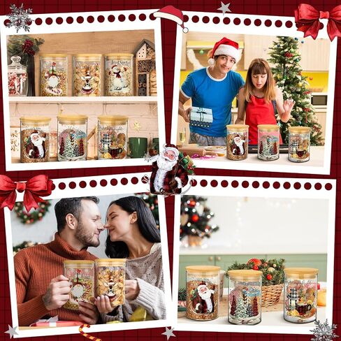 Shellwei 6 Pcs Christmas Glass Food Storage Jar Gingerbread Man Glass Jar with Wood Lid Christmas Canister Set Clear Gingerbread Man Glass Storage Jar 19oz for Kitchen Containers Christmas Decoration in Saudi Arabia