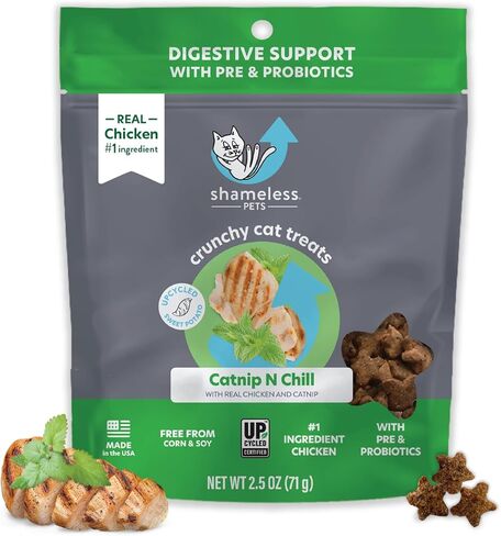 Shameless Pets Crunchy Cat Treats - Catnip Treats for Cats with Digestive Support, Kitten Treats with Real Chicken, Natural & Healthy Flavored Feline Snacks - Catnip N Chill, 1-Pk (12 Oz) in Kuwait