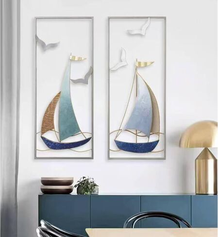 HUYRIYN Nautical Metal Wall Art, Sailboat Wall Sculptures, Coastal Art Boat Decor for Bathroom Hallway in Saudi Arabia