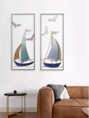HUYRIYN Nautical Metal Wall Art, Sailboat Wall Sculptures, Coastal Art Boat Decor for Bathroom Hallway in Saudi Arabia
