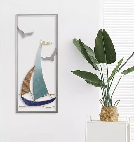 HUYRIYN Nautical Metal Wall Art, Sailboat Wall Sculptures, Coastal Art Boat Decor for Bathroom Hallway in Saudi Arabia