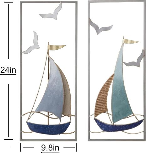 HUYRIYN Nautical Metal Wall Art, Sailboat Wall Sculptures, Coastal Art Boat Decor for Bathroom Hallway in Saudi Arabia
