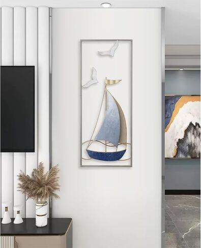 HUYRIYN Nautical Metal Wall Art, Sailboat Wall Sculptures, Coastal Art Boat Decor for Bathroom Hallway in Saudi Arabia