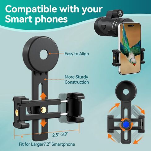 12x50 HD Monocular for Adults High Powered with BAK4 Prism & FMC Lens,Lightweight with Smartphone Adapter, Compact black monoculars for adults high powered in Saudi Arabia