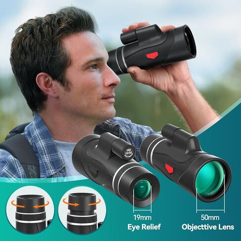 12x50 HD Monocular for Adults High Powered with BAK4 Prism & FMC Lens,Lightweight with Smartphone Adapter, Compact black monoculars for adults high powered in Saudi Arabia