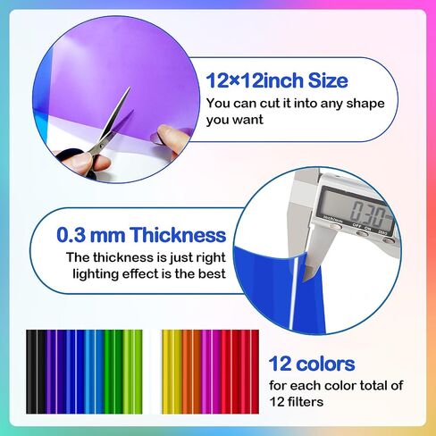 12 Pcs Correction Gel Light Filter 16x20'' Lighting Gels Diffuser 12 Colors Overlays Transparent Plastic Sheets Film for Landscape Led Light, Photography, Video, Photo, Stage in Saudi Arabia