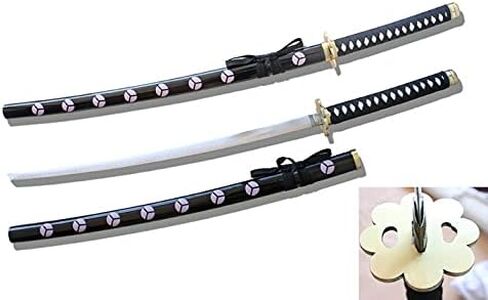 مجموعة من ثلاثة سيوف زورو على طراز الرسوم المتحركة مقاس 41 بوصة، ساموراي كاتانا، سيوف أنمي معدنية حقيقية. ث/حامل وحزام سيف خشبي مجاني in Kuwait