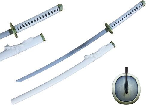 مجموعة من ثلاثة سيوف زورو على طراز الرسوم المتحركة مقاس 41 بوصة، ساموراي كاتانا، سيوف أنمي معدنية حقيقية. ث/حامل وحزام سيف خشبي مجاني in Kuwait