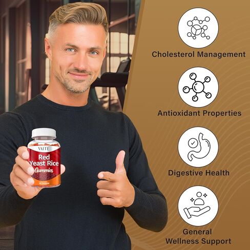 أرز الخميرة الحمراء من فايت مع صمغ Coq10 - 1200 مجم RYR مكمل عضوي مع الإنزيم المساعد Q10 Monacolin K لارتفاع نسبة الكوليسترول وغير معدل وراثيًا وخالي من السيترينين، مضغ عشبي نباتي 60 قطعة in Kuwait