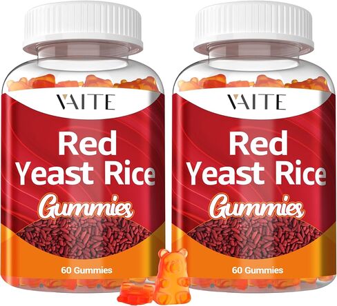 VAITE Red Yeast Rice with Coq10 Gummies - 1200 mg RYR Synergy Organic Supplement with Coenzyme Q10 Monacolin K for High Cholesterol Non-GMO & Citrinin Free Herbal Vegetarian Gummy Chews 60 Count in Saudi Arabia