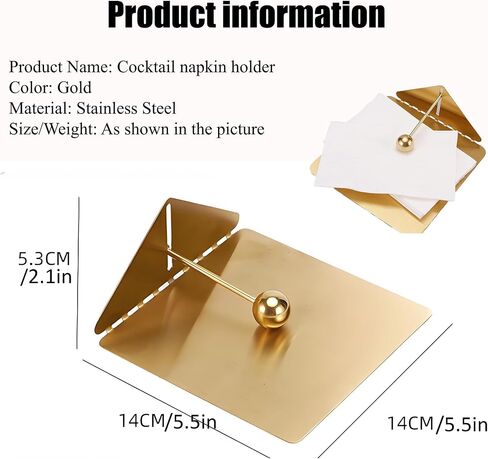 2Pcs Napkin Holder for Table,Cocktail Napkin Holder,Gold Metal Square Napkin Holders for Paper Napkins,Flat Napkin Holder with Weighted Arm,Modern Napkin Holder for Kitchen,Dinner,Bar,Outdoor in Saudi Arabia