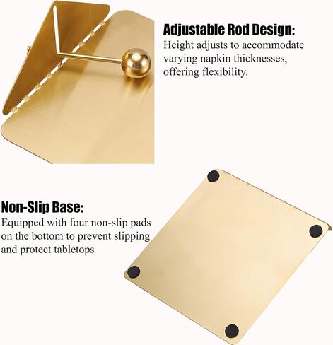 2Pcs Napkin Holder for Table,Cocktail Napkin Holder,Gold Metal Square Napkin Holders for Paper Napkins,Flat Napkin Holder with Weighted Arm,Modern Napkin Holder for Kitchen,Dinner,Bar,Outdoor in Saudi Arabia