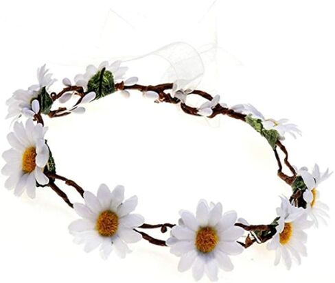 Floral Fall Boho Sunflower Crown Hippies Daisy Hair Wreath Bridal Headpiece Photo Props DY-01 (wreath white) in Kuwait