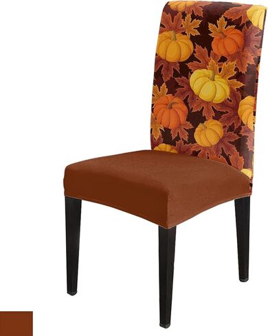 Fall Maple Leaves Chair Covers Set of 6,Thanksgiving Pumpkin Dining Room Chair Cover,Autumn Orange Watercolor Removable Washable Kitchen Chair Covers Decorative Chair Protector for Party Holiday in Kuwait