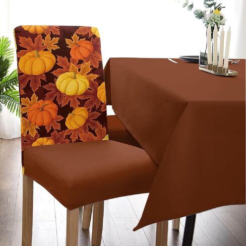 Fall Maple Leaves Chair Covers Set of 6,Thanksgiving Pumpkin Dining Room Chair Cover,Autumn Orange Watercolor Removable Washable Kitchen Chair Covers Decorative Chair Protector for Party Holiday in Kuwait