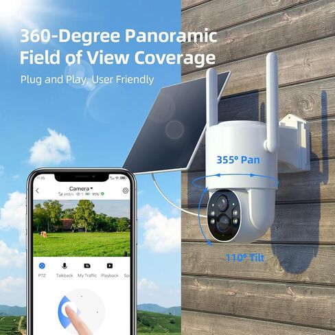 كاميرات أمان تعمل بالطاقة الشمسية، لاسلكية في الهواء الطلق، بطارية عرض 360 درجة تعمل مع رؤية ليلية ملونة، أمان منزلي واي فاي 2K، مستشعر PIR، تثبيت لاسلكي سهل، واي فاي 2.4 جيجا هرتز in Kuwait