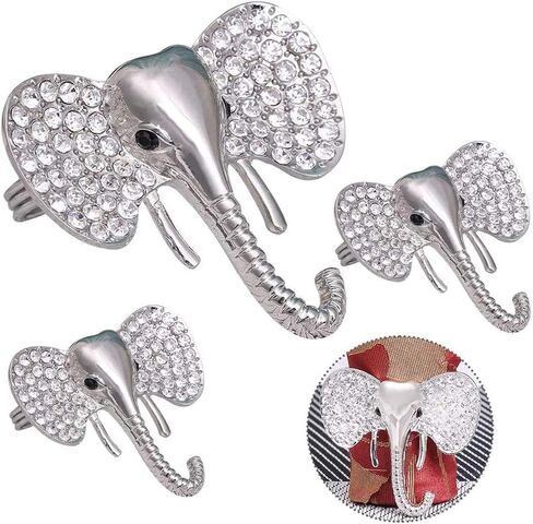 Set of 6 Alloy Diamond Elephant Napkin Rings, Napkin Buckle for Christmas, Holidays, Wedding, Party, Dinner Decor (Silver) in Saudi Arabia