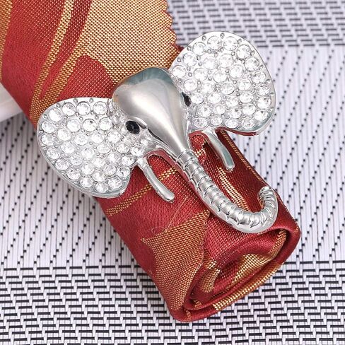 Set of 6 Alloy Diamond Elephant Napkin Rings, Napkin Buckle for Christmas, Holidays, Wedding, Party, Dinner Decor (Silver) in Saudi Arabia