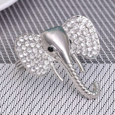 Set of 6 Alloy Diamond Elephant Napkin Rings, Napkin Buckle for Christmas, Holidays, Wedding, Party, Dinner Decor (Silver) in Saudi Arabia
