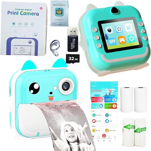 Kids Rechargeable Camera Instant Print -Mini Photo Printing Camera for Kids, 1080P Digital Camera, 2.4" LCD Screen, 32G SD Card, High-Definition, ABS Body (Pink) in Saudi Arabia