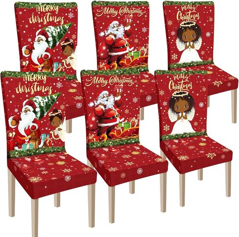 Ganeen 6 Pcs Christmas Chair Covers Merry Christmas Chair Back Cover Stretch Christmas Seat Cover Washable Xmas Dining Chair Protector Slipcover for Dining Room Kitchen Holiday Party (African Style) in Kuwait