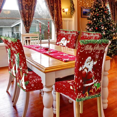 Ganeen 6 Pcs Christmas Chair Covers Merry Christmas Chair Back Cover Stretch Christmas Seat Cover Washable Xmas Dining Chair Protector Slipcover for Dining Room Kitchen Holiday Party (African Style) in Kuwait