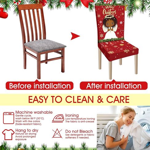 Ganeen 6 Pcs Christmas Chair Covers Merry Christmas Chair Back Cover Stretch Christmas Seat Cover Washable Xmas Dining Chair Protector Slipcover for Dining Room Kitchen Holiday Party (African Style) in Kuwait