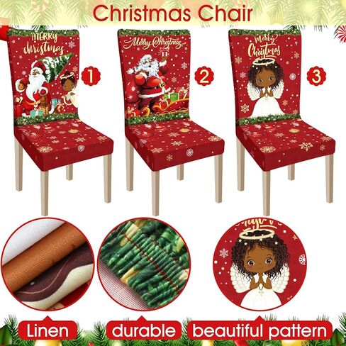 Ganeen 6 Pcs Christmas Chair Covers Merry Christmas Chair Back Cover Stretch Christmas Seat Cover Washable Xmas Dining Chair Protector Slipcover for Dining Room Kitchen Holiday Party (African Style) in Kuwait