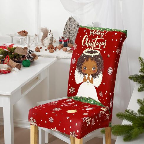 Ganeen 6 Pcs Christmas Chair Covers Merry Christmas Chair Back Cover Stretch Christmas Seat Cover Washable Xmas Dining Chair Protector Slipcover for Dining Room Kitchen Holiday Party (African Style) in Kuwait