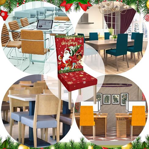 Ganeen 6 Pcs Christmas Chair Covers Merry Christmas Chair Back Cover Stretch Christmas Seat Cover Washable Xmas Dining Chair Protector Slipcover for Dining Room Kitchen Holiday Party (African Style) in Kuwait