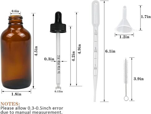5Pcs Dropper Bottles,4oz(120ml) & 5ml Amber Glass Tincture Bottles with Dropper, Funnel, Pipette, Labels,Brush Droplette Bottle for Essential Oils Liquids(120ml, Brown) in Saudi Arabia