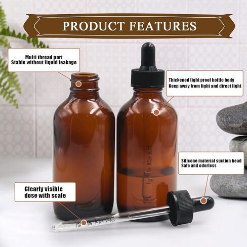 5Pcs Dropper Bottles,4oz(120ml) & 5ml Amber Glass Tincture Bottles with Dropper, Funnel, Pipette, Labels,Brush Droplette Bottle for Essential Oils Liquids(120ml, Brown) in Saudi Arabia
