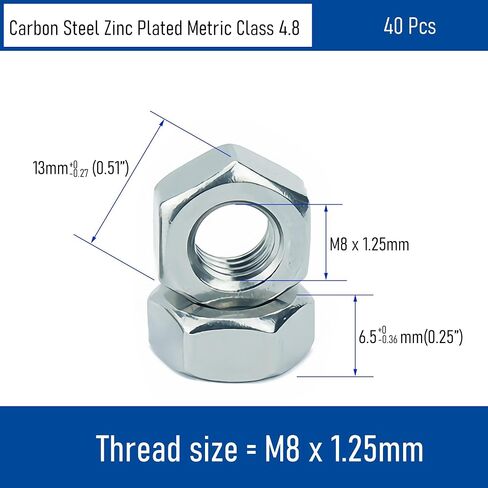 40PCS M8-1.25 Hex Nuts, Carbon Steel Metric Coarse Thread Hexagon Nut, ISO 4032, Class 4.8 Screw Bolt Fasteners, Zinc Plated Hardware Lock Nut in Saudi Arabia