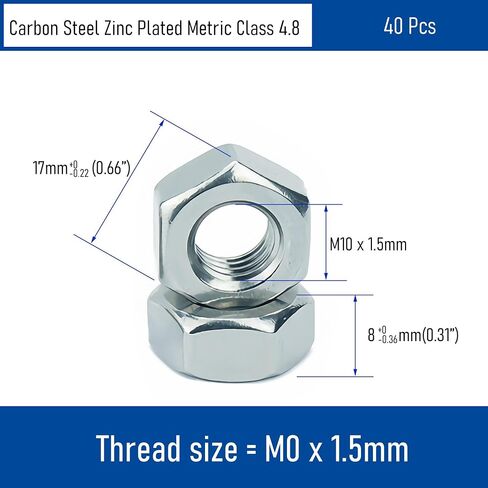 40PCS M8-1.25 Hex Nuts, Carbon Steel Metric Coarse Thread Hexagon Nut, ISO 4032, Class 4.8 Screw Bolt Fasteners, Zinc Plated Hardware Lock Nut in Saudi Arabia