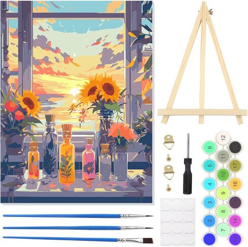 HEIBAGO DIY Paint by Numbers Kit for Adults 12"x12" Framed Canvas&Wooden Easel, Acrylic Paint by Numbers Kits for Adults Beginner, Fantastic Flowers Eye Drawing Arts and Crafts for Home Wall Decor in Saudi Arabia
