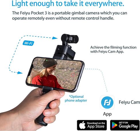 Feiyu Pocket 3 + Phone Holder - Handheld 4K Camera with 3-Axis Gimbal Stabilizer,1/2.3″CMOS,Detachable Magnetic Pocket-Sized Camera,4.0 AI Tracking in Saudi Arabia