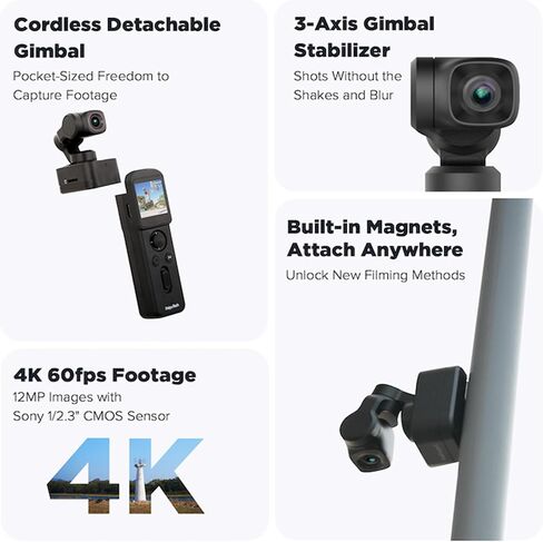 Feiyu Pocket 3 + Phone Holder - Handheld 4K Camera with 3-Axis Gimbal Stabilizer,1/2.3″CMOS,Detachable Magnetic Pocket-Sized Camera,4.0 AI Tracking in Saudi Arabia
