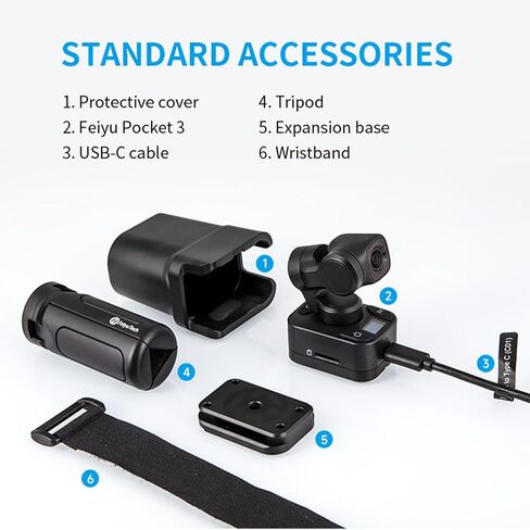 Feiyu Pocket 3 + Phone Holder - Handheld 4K Camera with 3-Axis Gimbal Stabilizer,1/2.3″CMOS,Detachable Magnetic Pocket-Sized Camera,4.0 AI Tracking in Saudi Arabia
