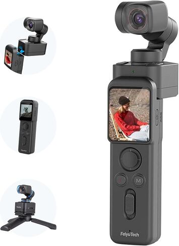 Feiyu Pocket 3 + Phone Holder - Handheld 4K Camera with 3-Axis Gimbal Stabilizer,1/2.3″CMOS,Detachable Magnetic Pocket-Sized Camera,4.0 AI Tracking in Saudi Arabia