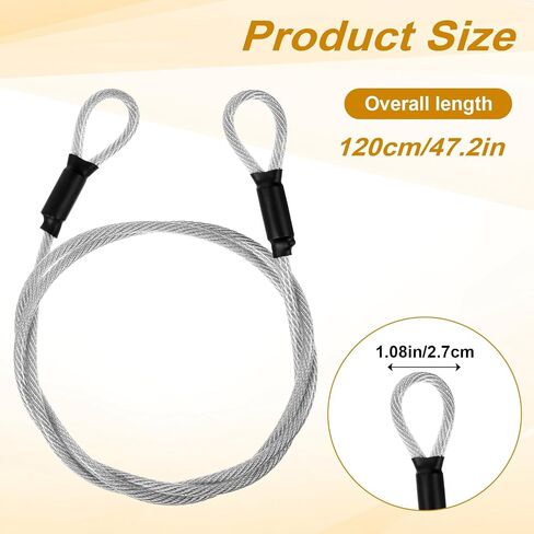 4FT 5mm حلقات مزدوجة كابل قفل الفولاذ المقاوم للصدأ كابل مرن الأمتعة قفل كابل سلك مضفر الصلب الحبل قفل سلاسل للبوابات في الهواء الطلق حبل الغسيل U قفل قفل القرص in Saudi Arabia