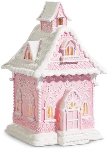 One Holiday Way 13.25-Inch Lighted Pastel Pink Gingerbread House - Decorative Light Up Faux Victorian Christmas Village House Tabletop Decoration w/Timer Xmas Home Decor in Saudi Arabia