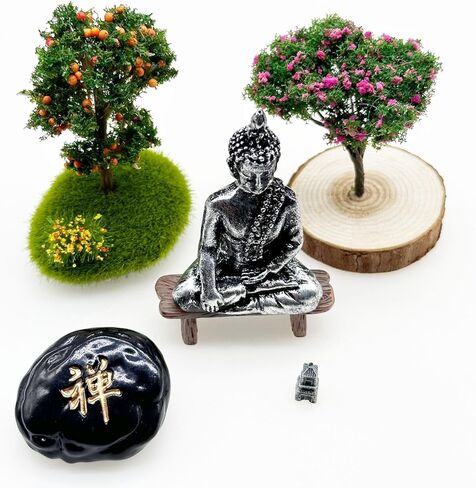 مجموعة Woohome Mini Zen Sand Garden Kit، مجموعة Mini Zen Garden Kit، مجموعة ديكور Zen مع الرمال البيضاء والصخور والكراسي الصغيرة والأبراج والجسور ونماذج الأشجار لديكور سطح المكتب المنزلي والمكتب in Kuwait