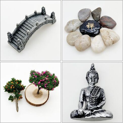 مجموعة Woohome Mini Zen Sand Garden Kit، مجموعة Mini Zen Garden Kit، مجموعة ديكور Zen مع الرمال البيضاء والصخور والكراسي الصغيرة والأبراج والجسور ونماذج الأشجار لديكور سطح المكتب المنزلي والمكتب in Kuwait