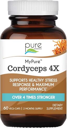 PURE ESSENCE LABS MyPure Cordyceps 4X Mushrooms - Concentrated Cordyceps Mushroom Powder Supplements for Immune System, Stress Response, Physical & Mental Performance - 1 Month Supply in Saudi Arabia