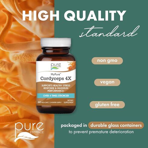 PURE ESSENCE LABS MyPure Cordyceps 4X Mushrooms - Concentrated Cordyceps Mushroom Powder Supplements for Immune System, Stress Response, Physical & Mental Performance - 1 Month Supply in Saudi Arabia