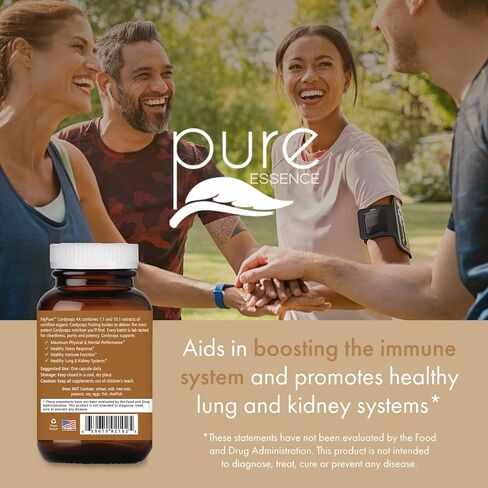 PURE ESSENCE LABS MyPure Cordyceps 4X Mushrooms - Concentrated Cordyceps Mushroom Powder Supplements for Immune System, Stress Response, Physical & Mental Performance - 1 Month Supply in Saudi Arabia